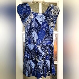 Girls Blue and White Patterned Dress